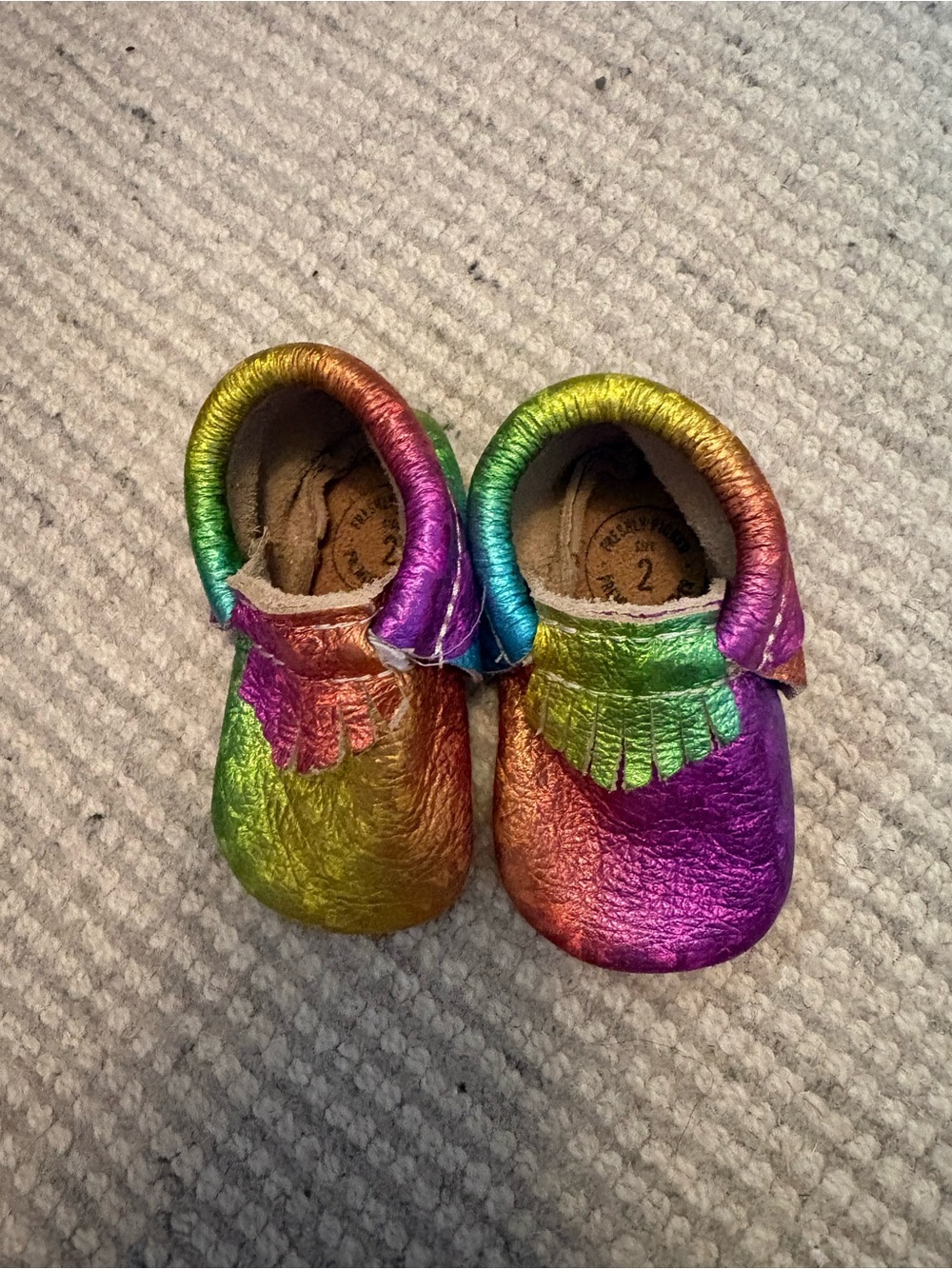 Freshly Picked Rainbow Metallic Fringe Kids Moccasins